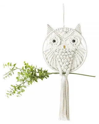 Imagen del producto de Solidchoice - Tapiz de pared con diseño de búho - Tapiz de macramé - Decoración de pared - 100% algodón - Hecho a mano - Diámetro de 23 cm