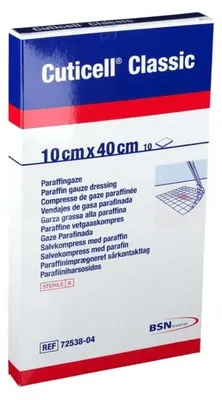 Produktbild von BSN Cuticell® Classic sterile Salbenkompresse mit Paraffin 10 x 40 cm | Packung (10 Kompressen)