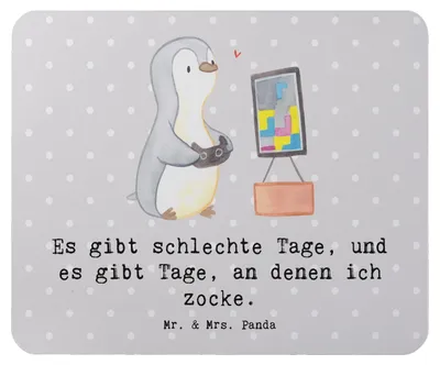 Produktbild von Mr. & Mrs. Panda Mauspad Pinguin Zocken - Grau Pastell - Geschenk, Mousepad, laptop, Videogames, Mouse Pad, computer, pc, Gaming, Videospiele