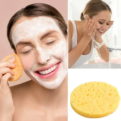 Produktbild von Gesichtssponzen 60 Stück Cellulose Rund Wiederverwendbar Make-up-Schwamm für die Gesichtsreinigung Rosa und Gelb