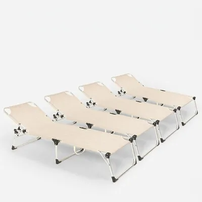 Produktbild von 4er Set Liegestühle Strandliegen Sonnenliegen klappbar aus Aluminium für Strand und Garten Seychelles - Beige
