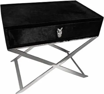 Produktbild von Casa Padrino Luxus Beistelltisch mit Schublade Schwarz / Silber 70 x 46 x H. 61 cm - Wohnzimmermöbel