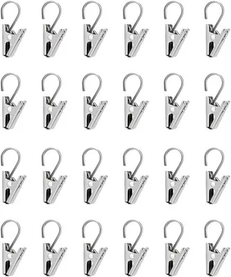 Produktbild von 24 Stück - Haken aus Edelstahl - Duschgordinen Haken - Vorhängehalter Haken - Vorhanghalter - Haken mit Klammern für Vorhänge - Silber