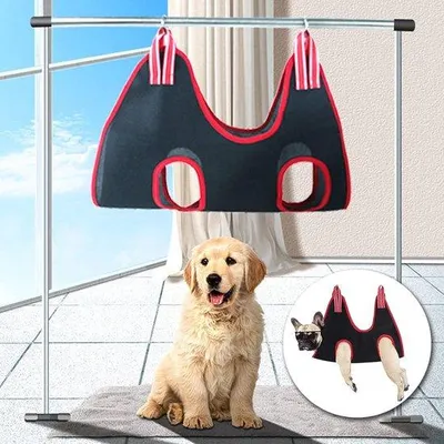 Immagine prodotto di Amaca e sacca di fissaggio Unyqoos® per cani e gatti (taglia L), realizzate in tessuto di alta qualità – per una fissazione sicura durante la cura delle orecchie, degli occhi e del pelo