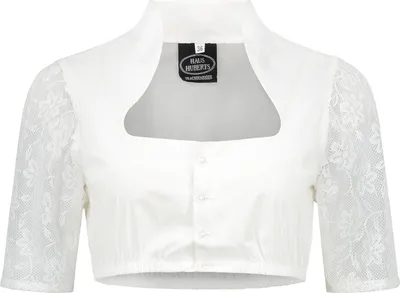Produktbild von Dirndlbluse weiß mit langen Spitzenärmeln, Groesse:38