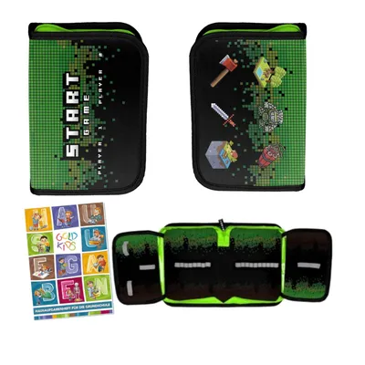 Produktbild von Goldkids - Federmäppchen 1 Fächer - Mäppchen für Mädchen und Jungen - Federmappe 1-Fach Federtasche - Schulmäppchen und Hausaufgabenheft - Pixel Game