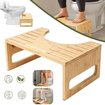 Imagen del producto de Reposapiés plegable para el inodoro - Taburete para el baño - Madera - Ergonómico - Estable - Ancho - Para adultos y niños