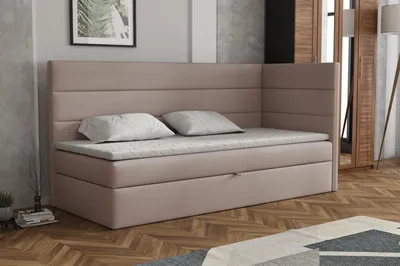 Produktbild von MR GROUP Boxspringbett LUGO 90x200cm rechts beige Einzelbett Bett mit Stauraum Kinderbett Jugendbett Samtstoff, Polsterbett mit Matratze und Topper H3