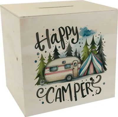 Produktbild von Happy Campers Wohnwagen Spardose aus Holz