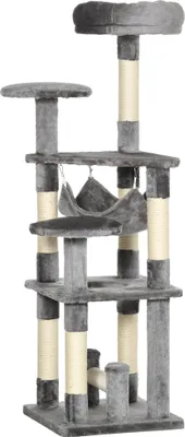 Produktbild von Katzenbaum, Katzenkratzbaum, Katzenspielturm, Kletterbaum, mit H?ngematte, Grau, 40 x 40 x 132 cm
