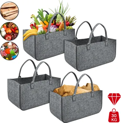Produktbild von LZQ Plstěné tašky 4 kusy Plstěná taška na palivové dřevo Koš na palivové dřevo Plstěná taška Shopper Skládací taška na palivové dřevo Koš na dřevo 50 x 25 x 25 cm Světle šedá