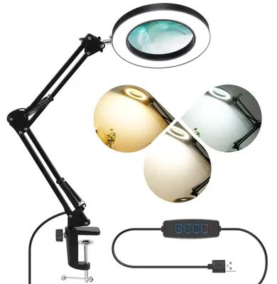 Image de Lampe loupe LED LabTEC, loupe avec éclairage, lampe de bureau avec loupe 5x, réglable en intensité, 3 couleurs