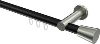 Produktbild von Interdeco Innenlaufstange / Gardinenstange mit Innenlauf Schwarz / Edelstahl-Optik, Typ Platon Sitra (Konus), 20 mm Ø 1-läufig, 140 cm