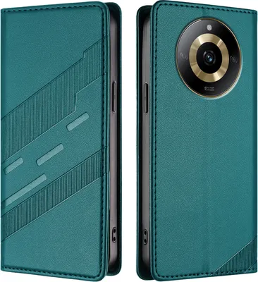 Produktbild von Hülle für Realme 11 4G, Kunstleder Brieftaschen Handyhülle mit Kartenfach und Standfunktion Grün