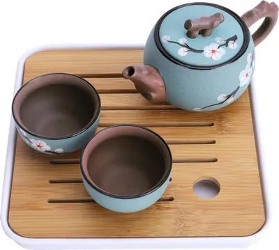 Produktbild von Japanische Teeset Teekanne Handgemacht Keramisch Unterwegs Reisetasche Mit Tassen Blau Set