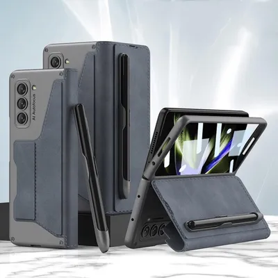 Obrázek produktu pro Pro Samsung Galaxy Z Fold5 5G GKK ochranný kryt z umělé kůže s držákem na pero