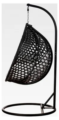 Produktbild von Hängesessel Style XXL Rattan Korb Gestell Schwarz mit Relaxkissen Weiß