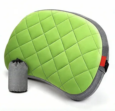 Produktbild von Aufblasbares Campingkissen Blau – Ergonomisches Reise-Kopfkissen mit Bezug