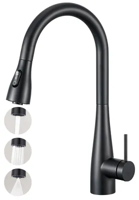 Produktbild von Küchenarmatur mit Brause ausziehbar Schwarz Einhebelmischer Spültischarmatur 2 Strahlarten Edelstahl 304 Hochdruck G 3/8 Zoll