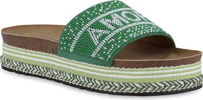Produktbild von VAN HILL Damen Pantoletten Sandaletten Zierperlen Prints Plateau-Schuhe 841097, Farbe: Grün, Größe: 39