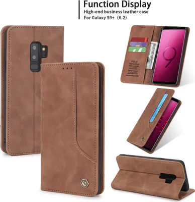 Image de Étui rétro en cuirPolyuréthanepour Samsung Galaxy S9 Plus étui design avec porte-cartes et support Marron