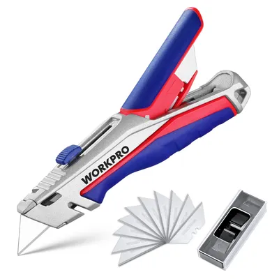 Produktbild von WORKPRO Universalmesser Sicherheitsmesser Kartonmesser Cutter Messer Teppichmesser, Gummigriff mit Klingenlagerung inkl.15 SK5 Ersatzklingen