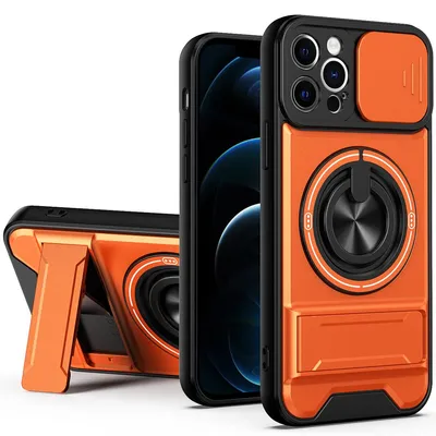 Obrázek produktu pro Magnetické pouzdro pro iPhone 12 Pro Ochranné pouzdro s posuvným krytem fotoaparátu a kroužkovým stojánkem Oranžová