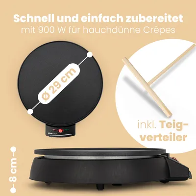 Produktbild von Clatronic Crepes Maker mit Ø 29cm | inkl. Teigverteiler und antihaftbesch. Oberfläche | Stufenlos regelbarer Thermostat & Backampel | 900W | CM 3372