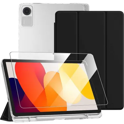 Image de Coque + Verre Trempé pour Xiaomi Redmi Pad SE 11 Pouces - Protection Antichoc avec Porte-Stylet - Noir