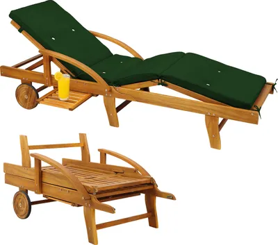 Image de CASARIA® Bain de soleil en bois d'acacia avec coussin housse verte inclus jardin balcon exterieur chaise longue ergonomique