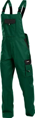 A pair of green and black work overalls.