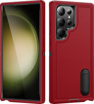 Produktbild von Hülle für Samsung Galaxy S23 Ultra Hybrid Dreilagige Robust Stoßfest Schwerlast Schutzhülle mit Ständer Rot