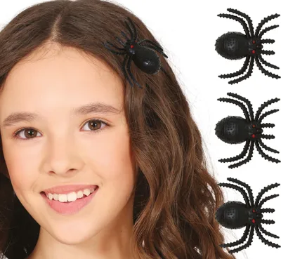 Image de Halloween Décoration d'araignées dans les cheveux Araignées effrayantes Clip d'Halloween Bijoux d'araignées Décoration d'horreur Décoration de cheveux Accessoire de fête, couleur : noir