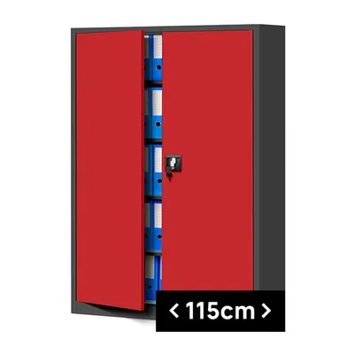 Produktbild von Kancelárska skriňa C001II Kartotéka Úložná skriňa Viacúčelová skriňa Kovová skriňa 4 police Práškové lakovanie 185 cm x 115 cm x 40 cm Antracitovo-červená