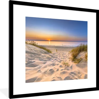 Produktbild von MuchoWow® Gerahmtes Poster Düne - Sonnenuntergang - Horizont - Strand - Gras 40x40 cm - Poster mit Schwarzem Bilderrahmen Wandposter Rahmen Foto Bilder - Poster - Plakat im Rahmen