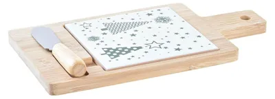 Snack-Set aus Bambus und Steingut, weiß/grün, 21,5x11,8x1,5 cm
