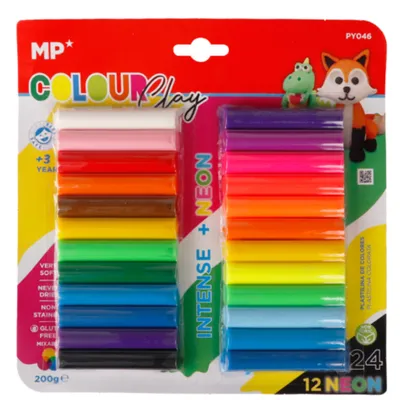 Zdjęcie produktu dla Zestaw modeliny NEON dla dzieci 24 szt. MP PY046 65 mm