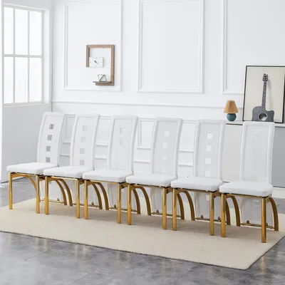 Produktbild von Esszimmerstuhl 6er-Set, Lochmuster, Kunstleder, Metallbeine, 102,5cm (White+Gold)