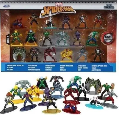 Produktbild von Spiderman Figuren Set, 18 Metallfiguren 4cm, JADA, Spielzeug ab 3 Jahren
