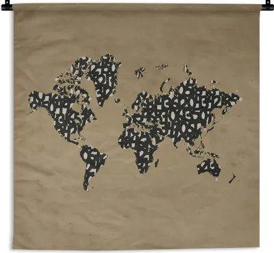 Produktbild von MuchoWow® Wandteppich Wandbehang Weltkarte - Zahlen - Schwarz 150x150 cm Tapisserie Dekoration Wandtuch - Wohnaccessoires - Modernes