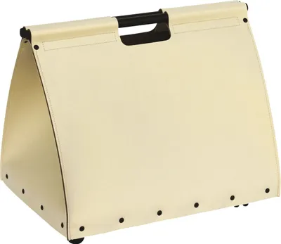 Produktbild von Holzkorb, Kaminkorb, Holzaufbewahrung - regeneriertes Leder beige- mit Rollen