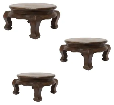 Produktbild von Opiumtisch Tisch Beistelltisch Massiv Holz Couchtisch Rund Natur Thailand, Farbe:Dunkelbraun, Größe:40cm Ø