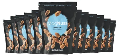 Immagine prodotto di MagNuss Mandorle | mandorle intere tostate e salate, confezione risparmio da 12 x 200 g | vegane, senza glutine