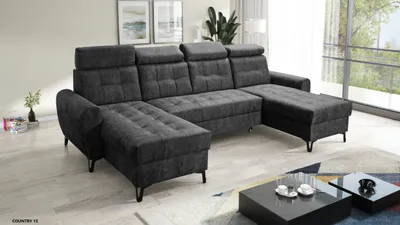 Produktbild von Wohnlandschaft U-Form LAVAX, Ecksofa mit Schlaffunktion, 2 Bettkästen - Graphitgrau