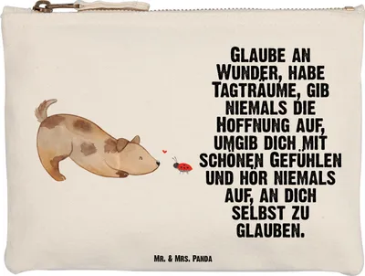 Produktbild von Mr. & Mrs. Panda Mäppchen Hund Marienkäfer Größe M - Weiß - Geschenk, Hunde, Wunder, Schlampermäppchen, Positiv, Kosmetiktasche, Zuversichtlich, Kulturtasche, Sprüche
