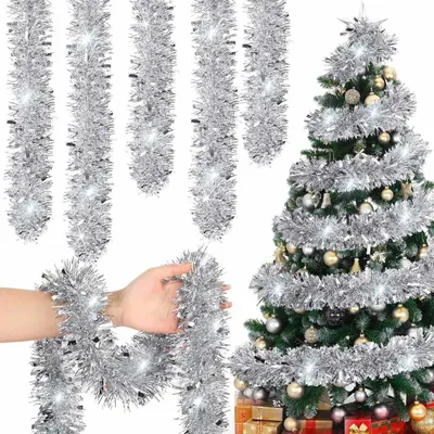 Produktbild von Weihnachtsbaum Lametta Girlande Silber 5 x 2m