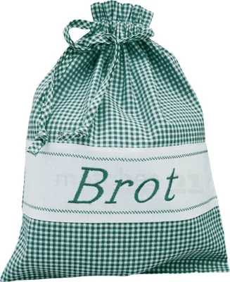 Produktbild von Brotbeutel Stoff Landhaus grün kariert, Brot-Stickerei, 30x40 cm
