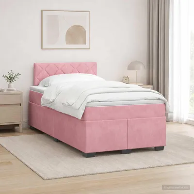 Immagine prodotto di Letto a molle con materasso e illuminazione LED rosa, 120 x 200 cm, rivestito in velluto