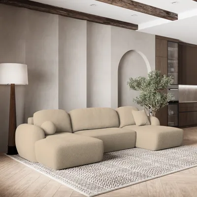 Produktbild von Masseno Ecksofa SAVONA N mit Schlaffunktion U-Form, Sofa mit Bettkasten, Wohnzimmersofa, Couch, Soffa, Bettsofa, Couchgarnitur- Creme, NOW OR NEVER 02