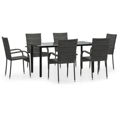 Produktbild von vidaXL 7-tlg. Garten-Essgruppe Grau Poly Rattan